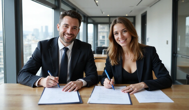 Lawyer and client signing final documents