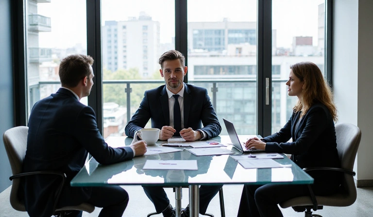 Lawyers discussing with clients in a consultation meeting